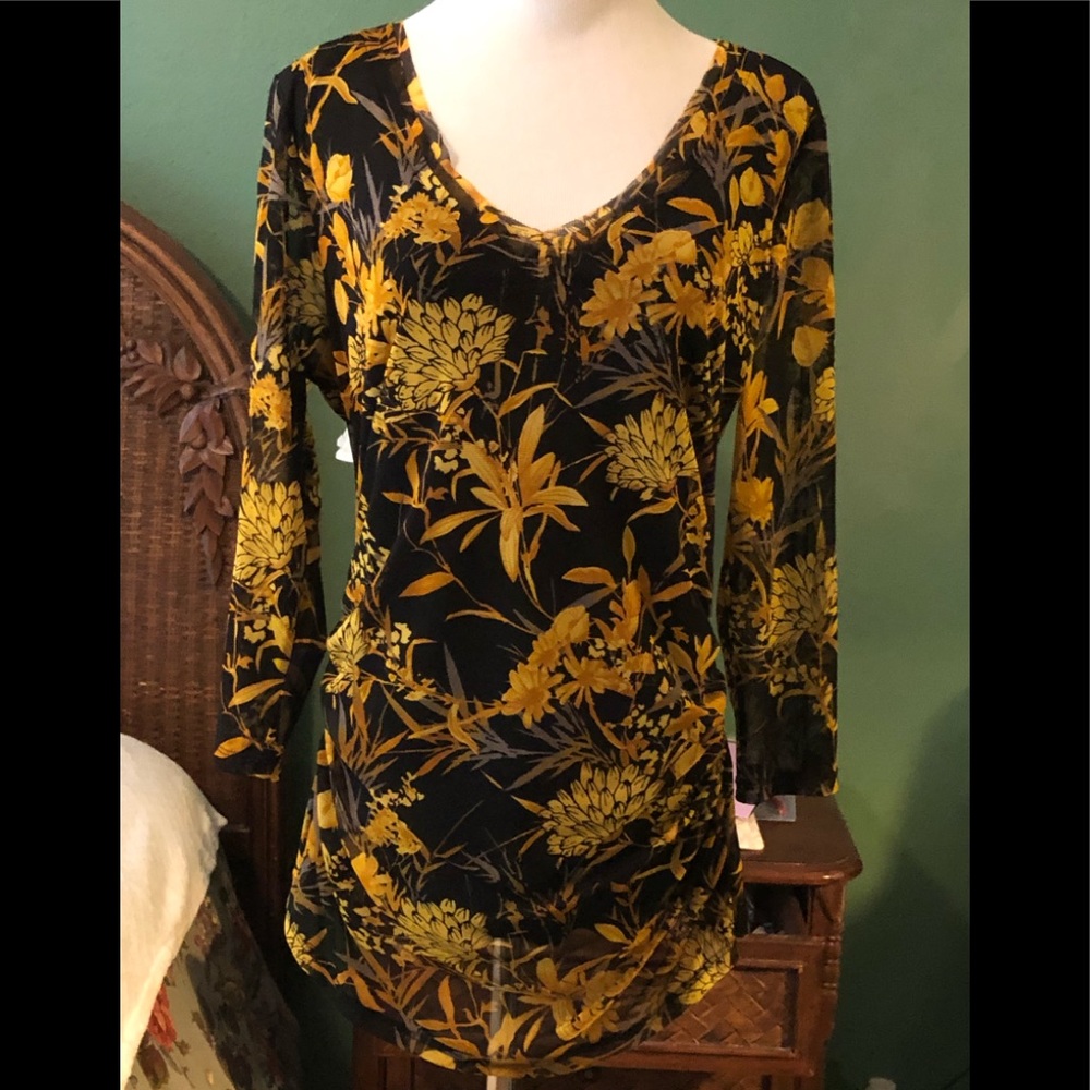 Black Background with Deep Yellow & Gold Flower Fabric Blouse